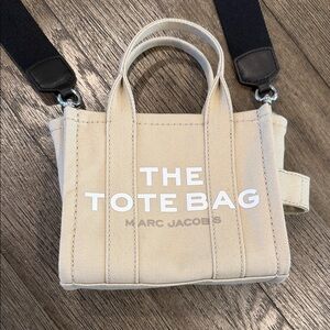 Marc Jacobs Cream Canvas Mini Tote with Black Strap